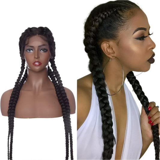 Synthetic 32Inches Braided Wigs for African American Brazilian Female Woman Daily Lace Front Wig Black Blonde Hair