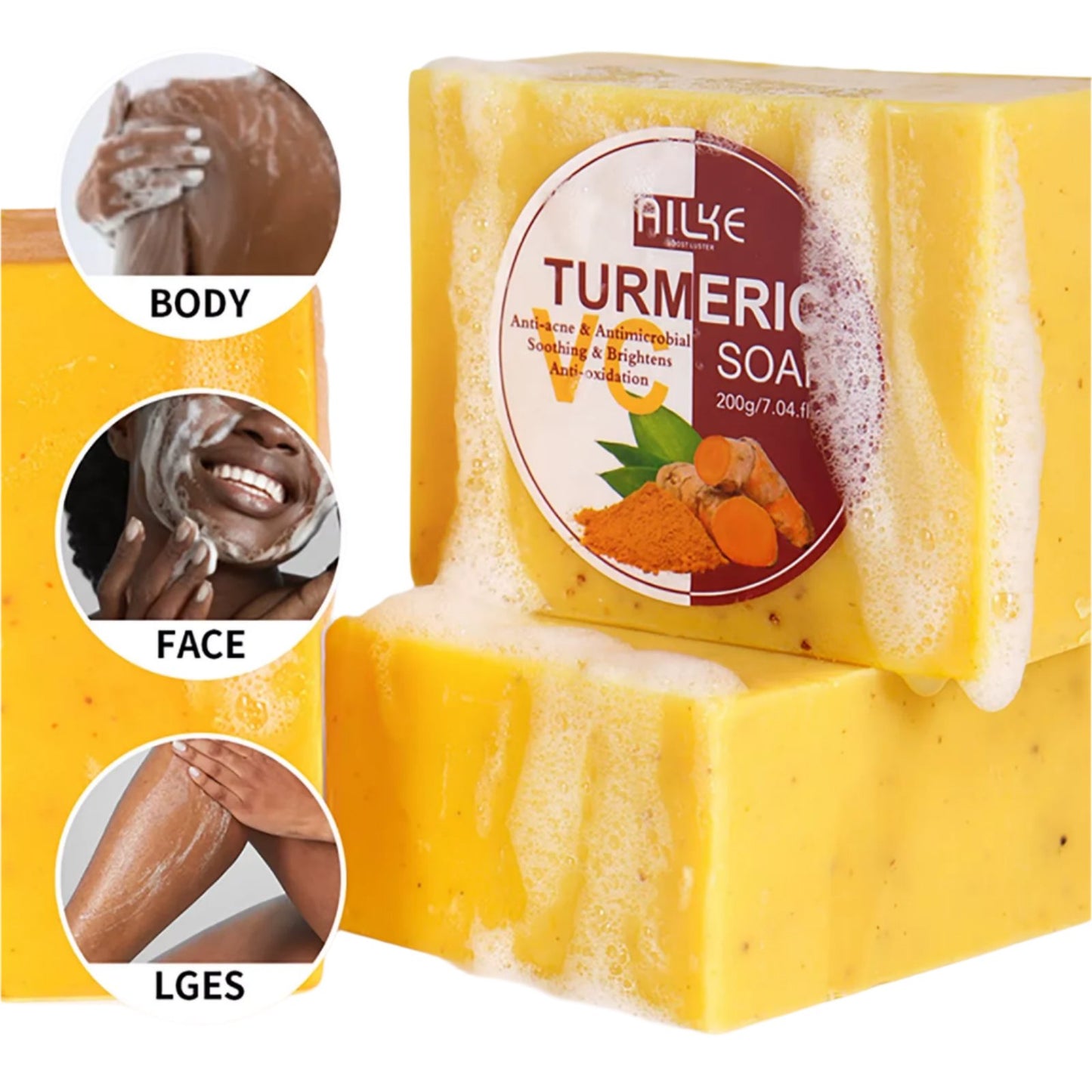 Organic Turmeric Soap Bar, Whiten, Reduce Acne, Pimples, Blackheads, Brightening, Clean Skin, Even Skin Tone