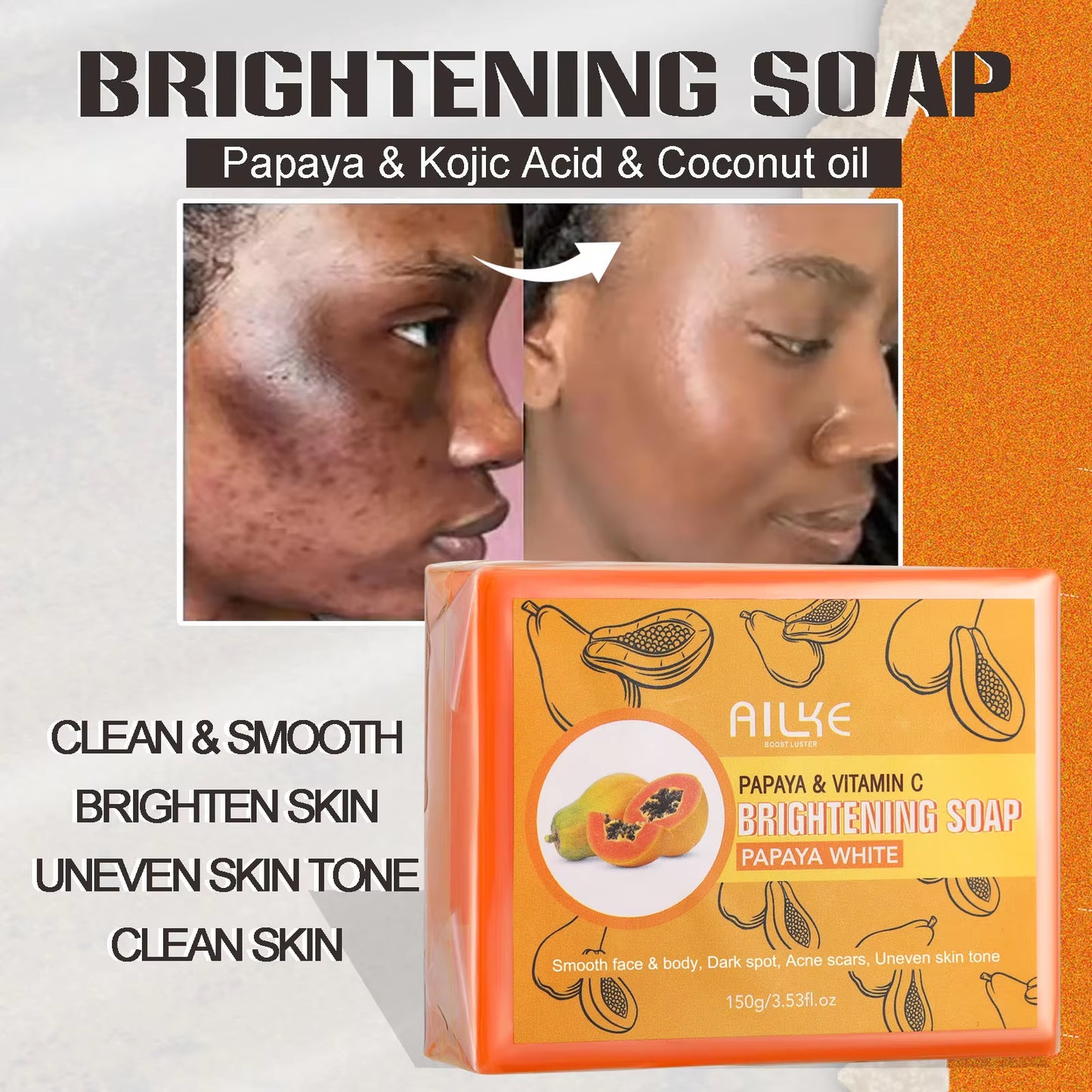 Skin Brightening Soap -Organic Papaya Soap for Radiant Skin, Clean Stains, Improves Dull Skin, Face & Body & Hands