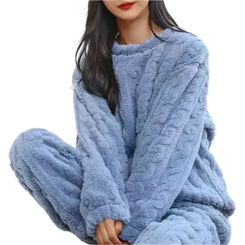 Autumn Winter Warm Flannel Women Pyjamas Sets Thick Coral Velvet Long Sleeve Soild Sleepwear Casual Flannel Pajamas Homewear