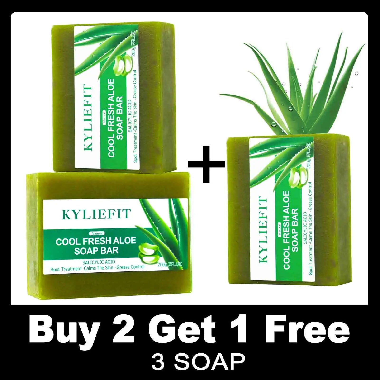 KYLIEFIT Cool Fresh Aloe Soap Bar, Reduce Acne and Black Spots, Clean Skin, Oil Control, Exfoliation, for Face and Body Use