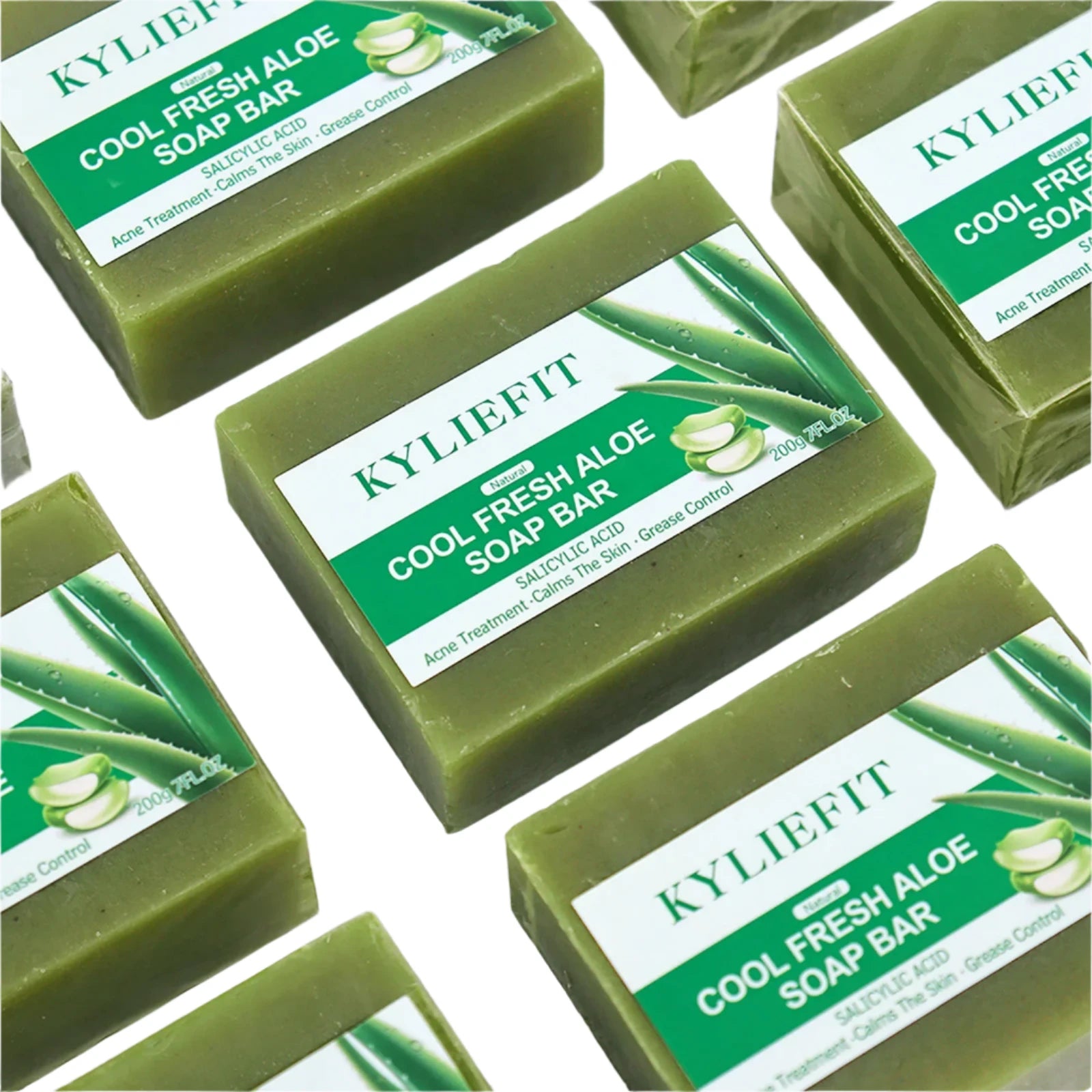 KYLIEFIT Cool Fresh Aloe Soap Bar, Reduce Acne and Black Spots, Clean Skin, Oil Control, Exfoliation, for Face and Body Use