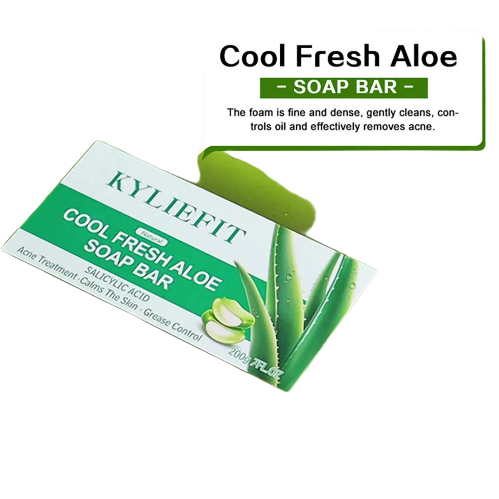 KYLIEFIT Cool Fresh Aloe Soap Bar, Reduce Acne and Black Spots, Clean Skin, Oil Control, Exfoliation, for Face and Body Use