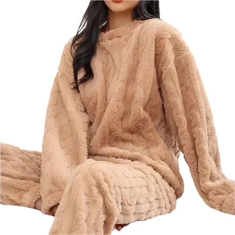 Autumn Winter Warm Flannel Women Pyjamas Sets Thick Coral Velvet Long Sleeve Soild Sleepwear Casual Flannel Pajamas Homewear