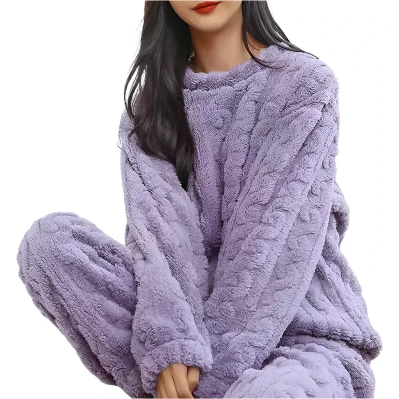 Autumn Winter Warm Flannel Women Pyjamas Sets Thick Coral Velvet Long Sleeve Soild Sleepwear Casual Flannel Pajamas Homewear