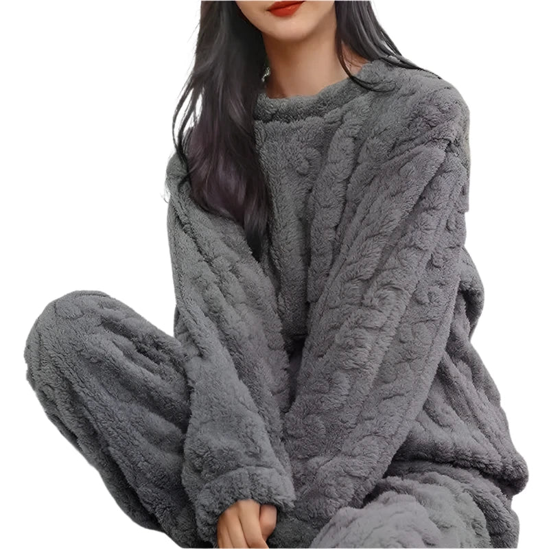 Autumn Winter Warm Flannel Women Pyjamas Sets Thick Coral Velvet Long Sleeve Soild Sleepwear Casual Flannel Pajamas Homewear