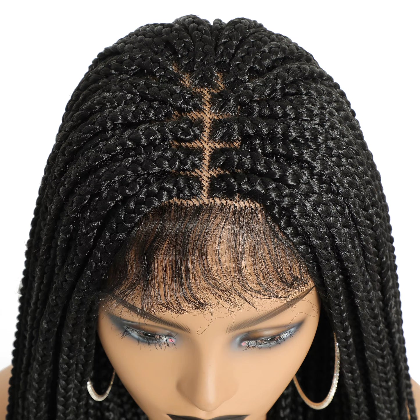 Long Ombre Box Braided 4X4 Lace Wigs with Baby Hair Twist Braids Lace Front Wigs for Black Women Synthetic Cosplay Wig 30 Inch