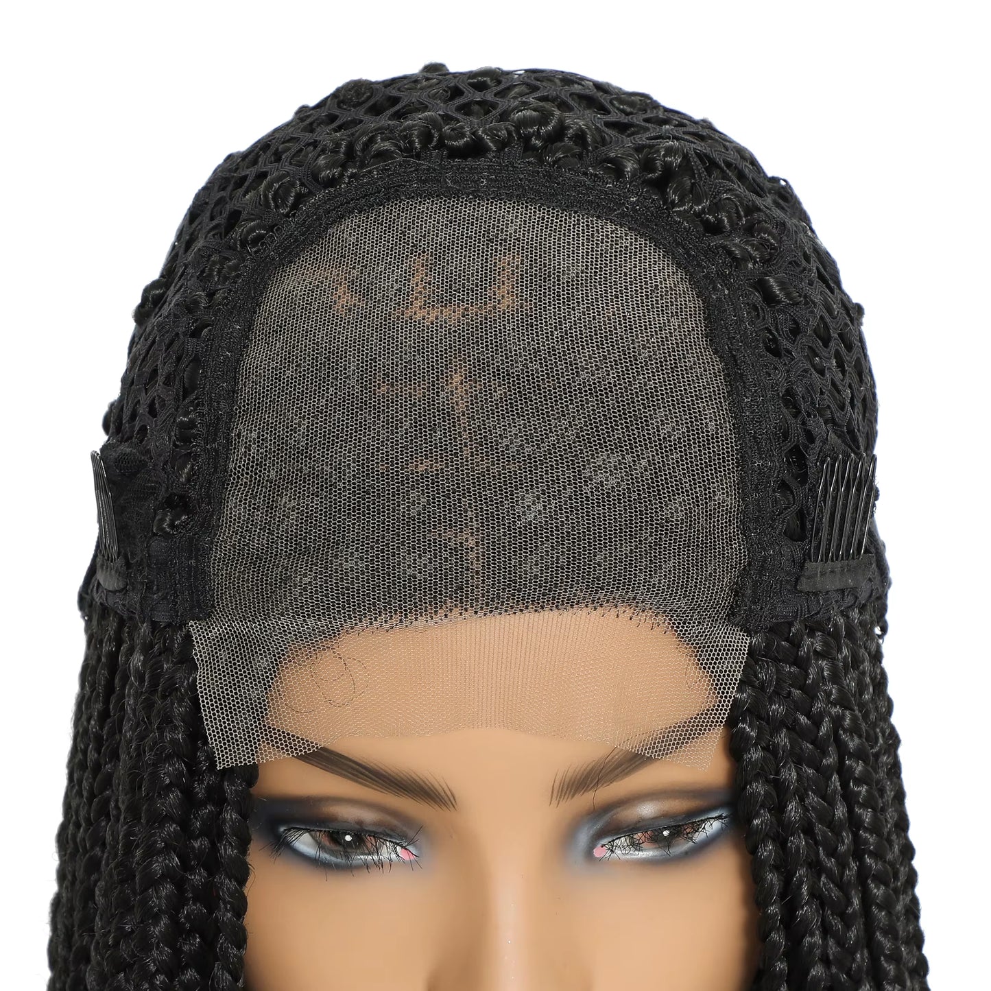 Long Ombre Box Braided 4X4 Lace Wigs with Baby Hair Twist Braids Lace Front Wigs for Black Women Synthetic Cosplay Wig 30 Inch