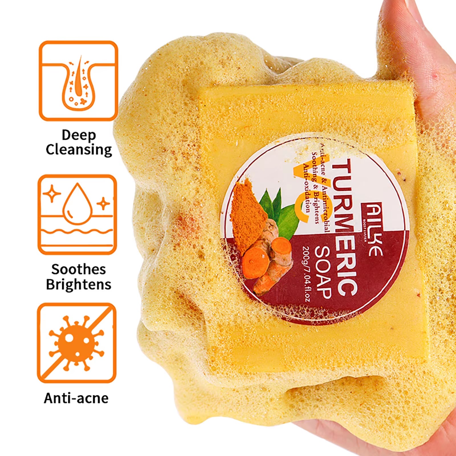 Organic Turmeric Soap Bar, Whiten, Reduce Acne, Pimples, Blackheads, Brightening, Clean Skin, Even Skin Tone