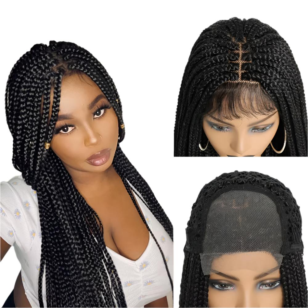 Long Ombre Box Braided 4X4 Lace Wigs with Baby Hair Twist Braids Lace Front Wigs for Black Women Synthetic Cosplay Wig 30 Inch